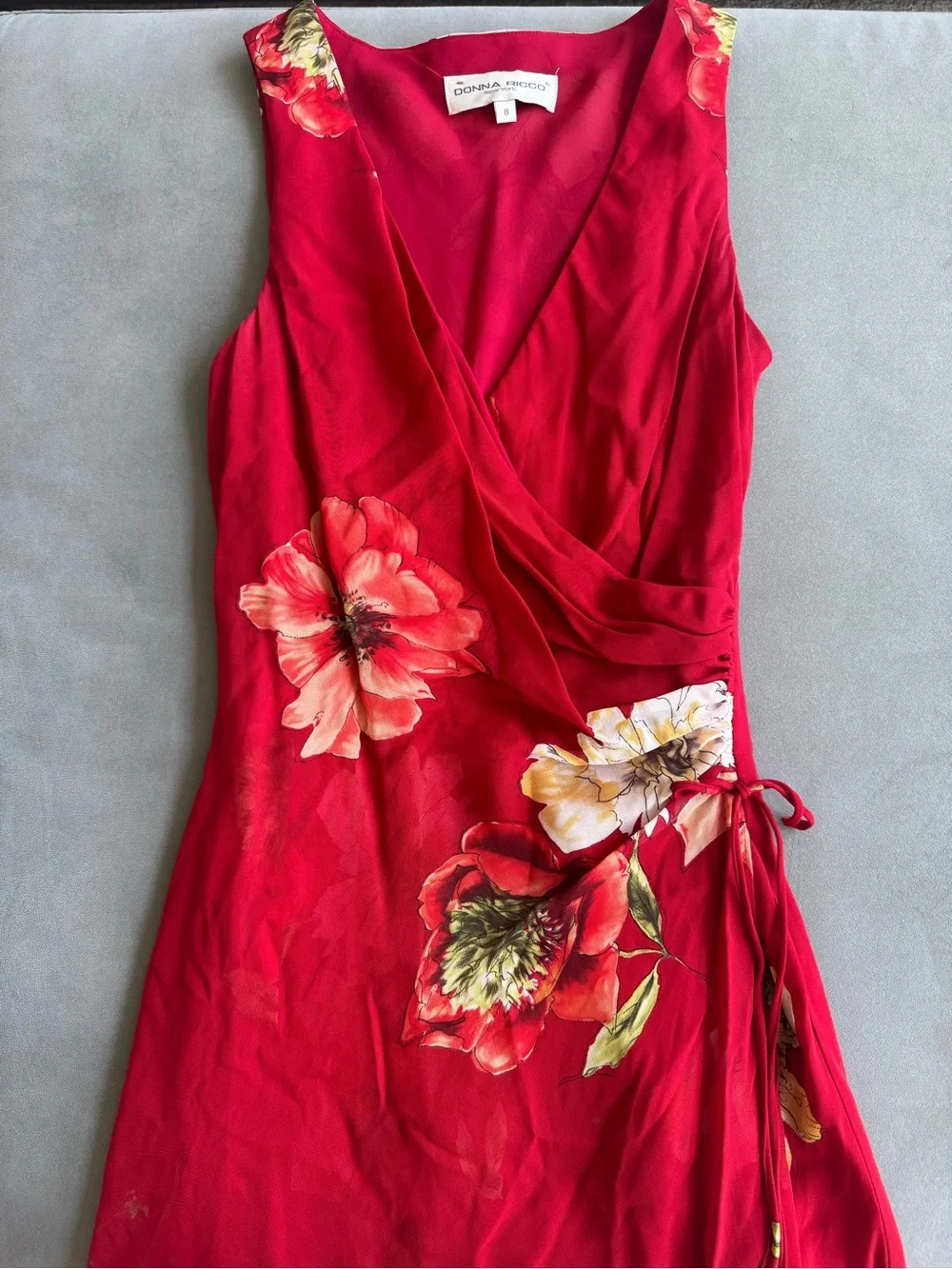 Y2k Donna Ricco Red Floral Wrap Midi Dress